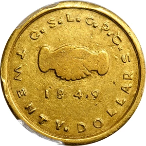 image for: 1849 Mormon $20. K-4. Rarity-6. AU-53 (PCGS).