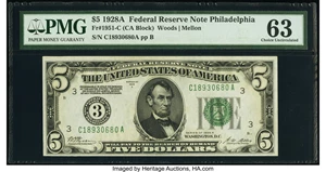 image for: Fr. 1951-C $5 1928A Federal Reserve Note. PMG Choice Uncirculated 63....