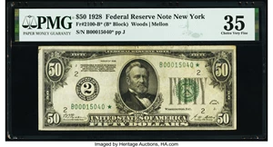 image for: Fr. 2100-B* $50 1928 Federal Reserve Star Note. PMG Choice Very Fine 35....