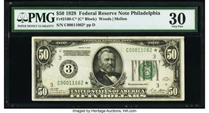 image for: Fr. 2100-C* $50 1928 Federal Reserve Star Note. PMG Very Fine 30....