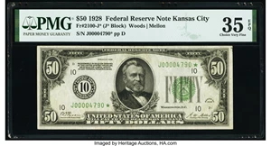 image for: Fr. 2100-J* $50 1928 Federal Reserve Star Note. PMG Choice Very Fine 35 EPQ....