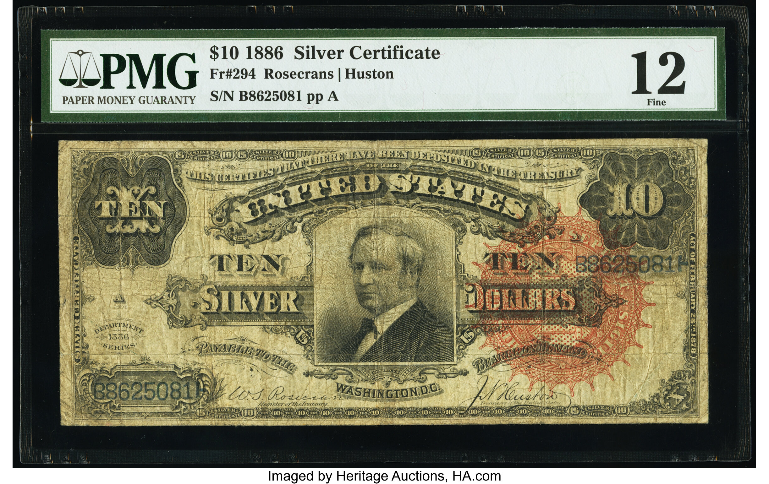 image for: Fr. 294 $10 1886 Silver Certificate PMG Fine 12....