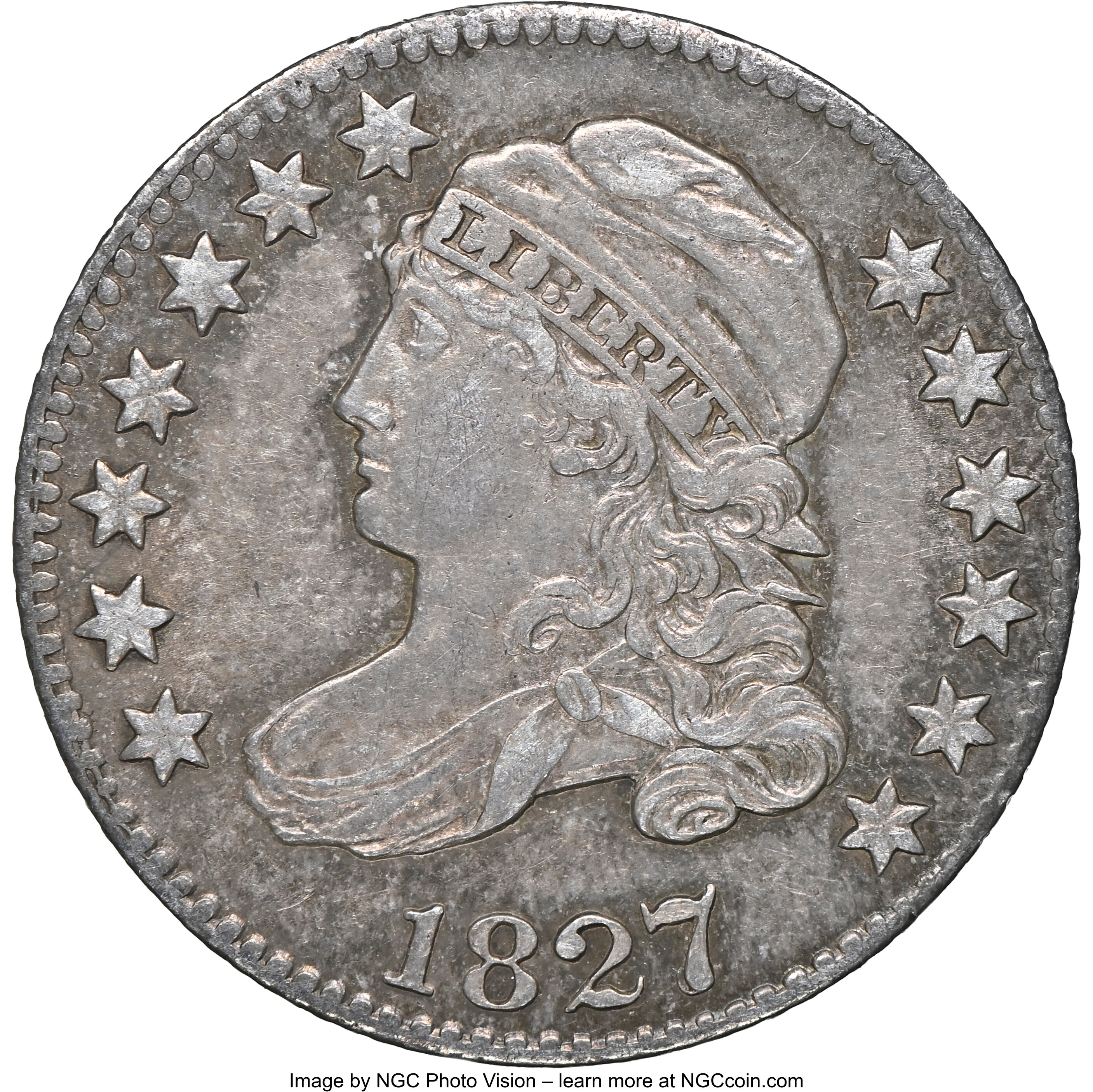 1827 10C AU53 NGC. NGC Census: (3/190). PCGS Population: (26/213). CDN: $525 Whsle. Bid for NGC/PCGS AU53. Mintage 1,300,00...