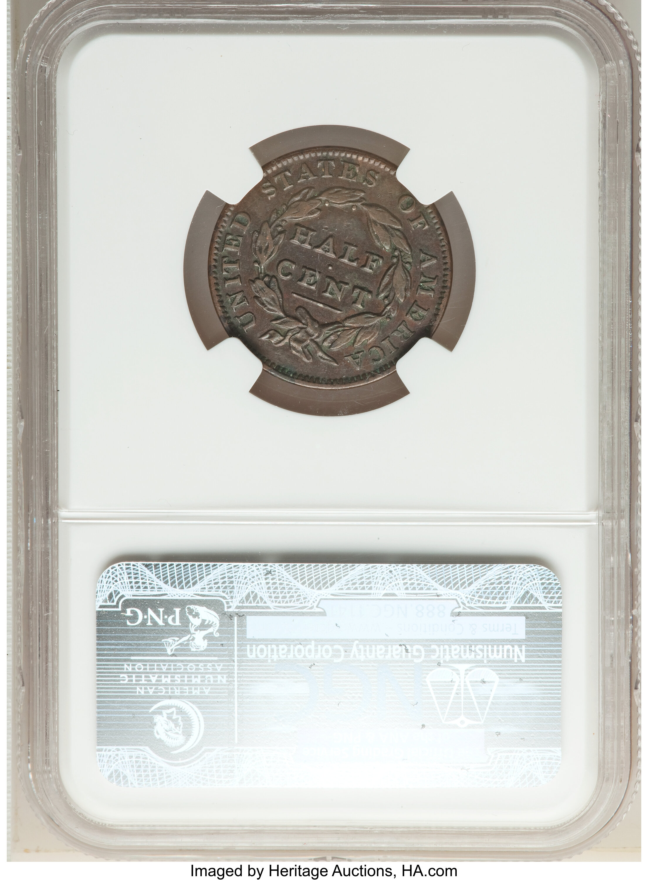 image for: 1835 1/2 C C-2, B-2, R.1, AU50 NGC. Ex: Stack's W 57th St Collection. NGC Census: (2/31). PCGS Population: (0/18). CDN: $17...