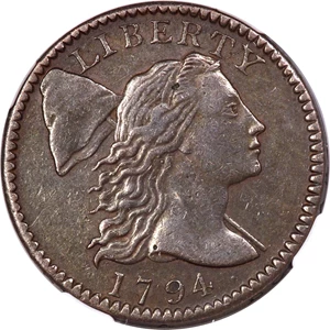 image for: 1794 1C Head of 1795, S-72, B-65, R.2, AU50 NGC....