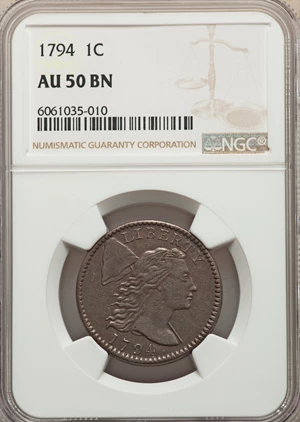 image for: 1794 1C Head of 1795, S-72, B-65, R.2, AU50 NGC....