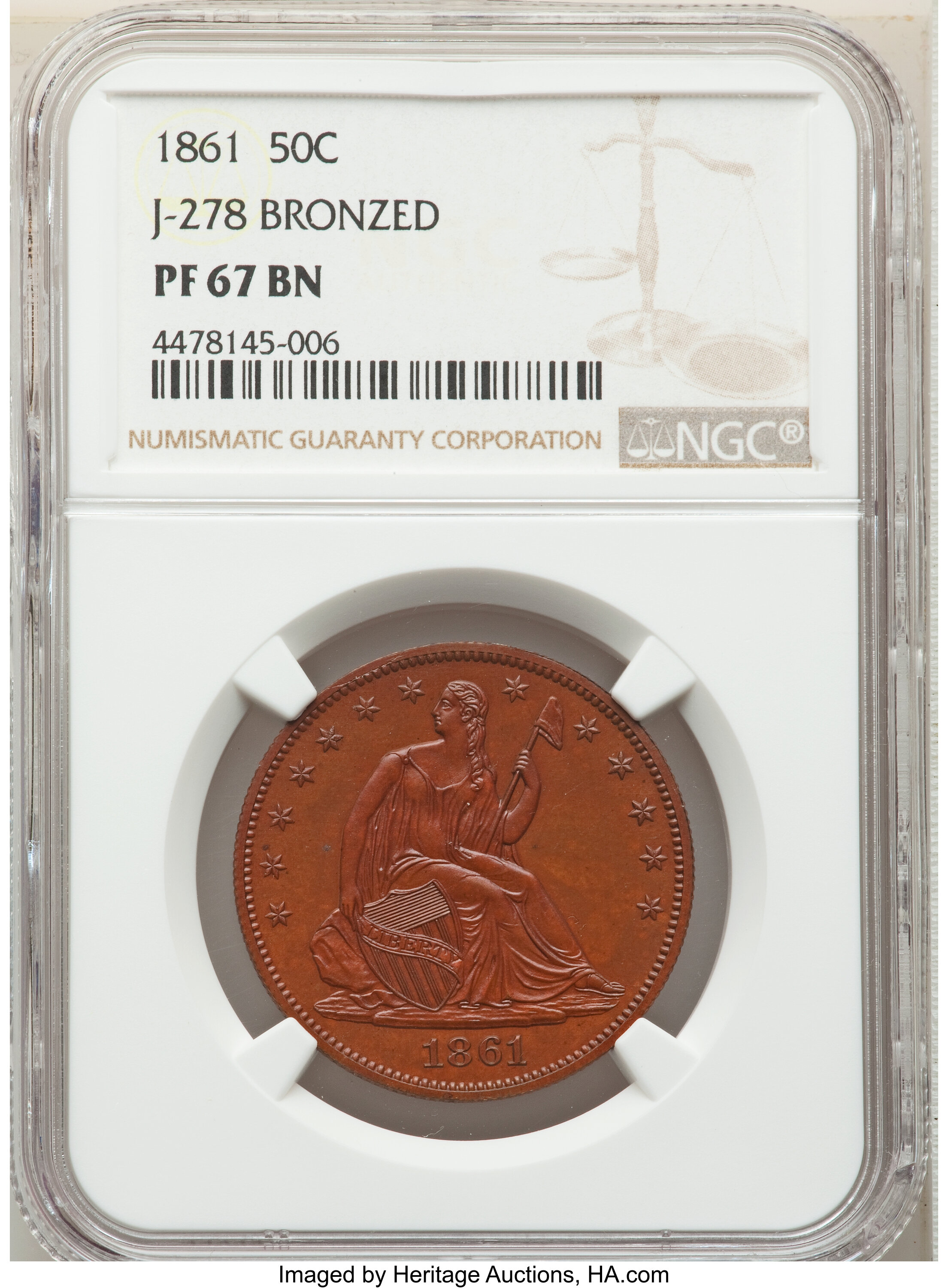image for: 1861 P50C Half Dollar, Judd-278, Pollock-327, Low R.7, PR67 Brown NGC....