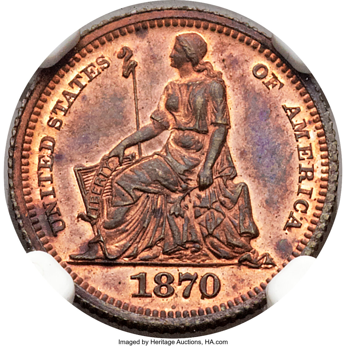 image for: 1870 3C Three Cent Silver, Judd-799, Pollock-886, Low R.7, PR63 Red and Brown NGC....