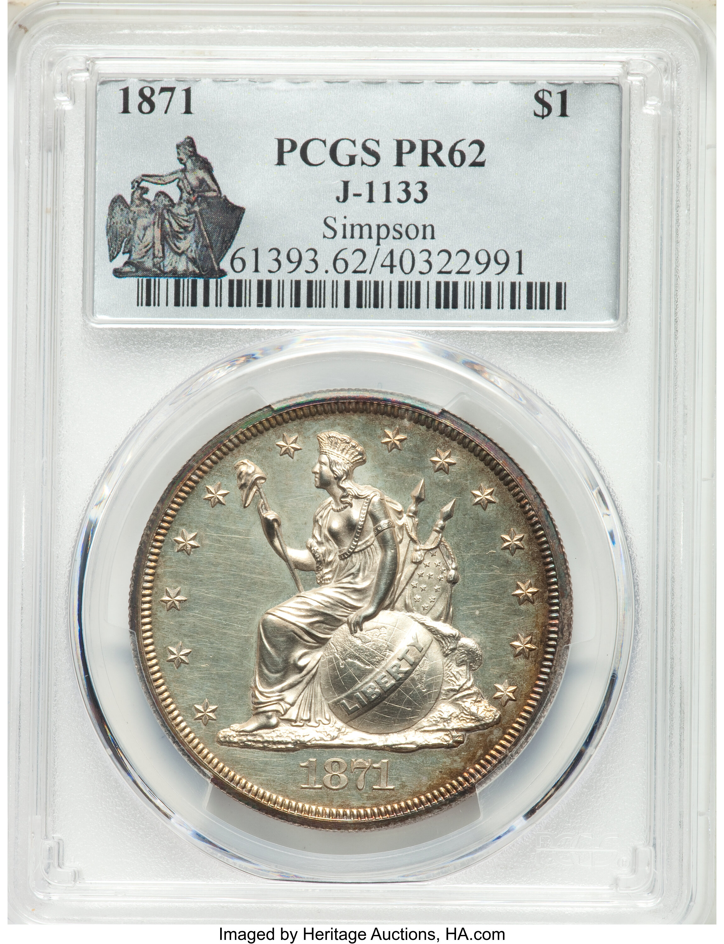 image for: 1871 $1 Standard Silver Dollar, Judd-1133, Pollock-1270, High R.6, PR62 PCGS....