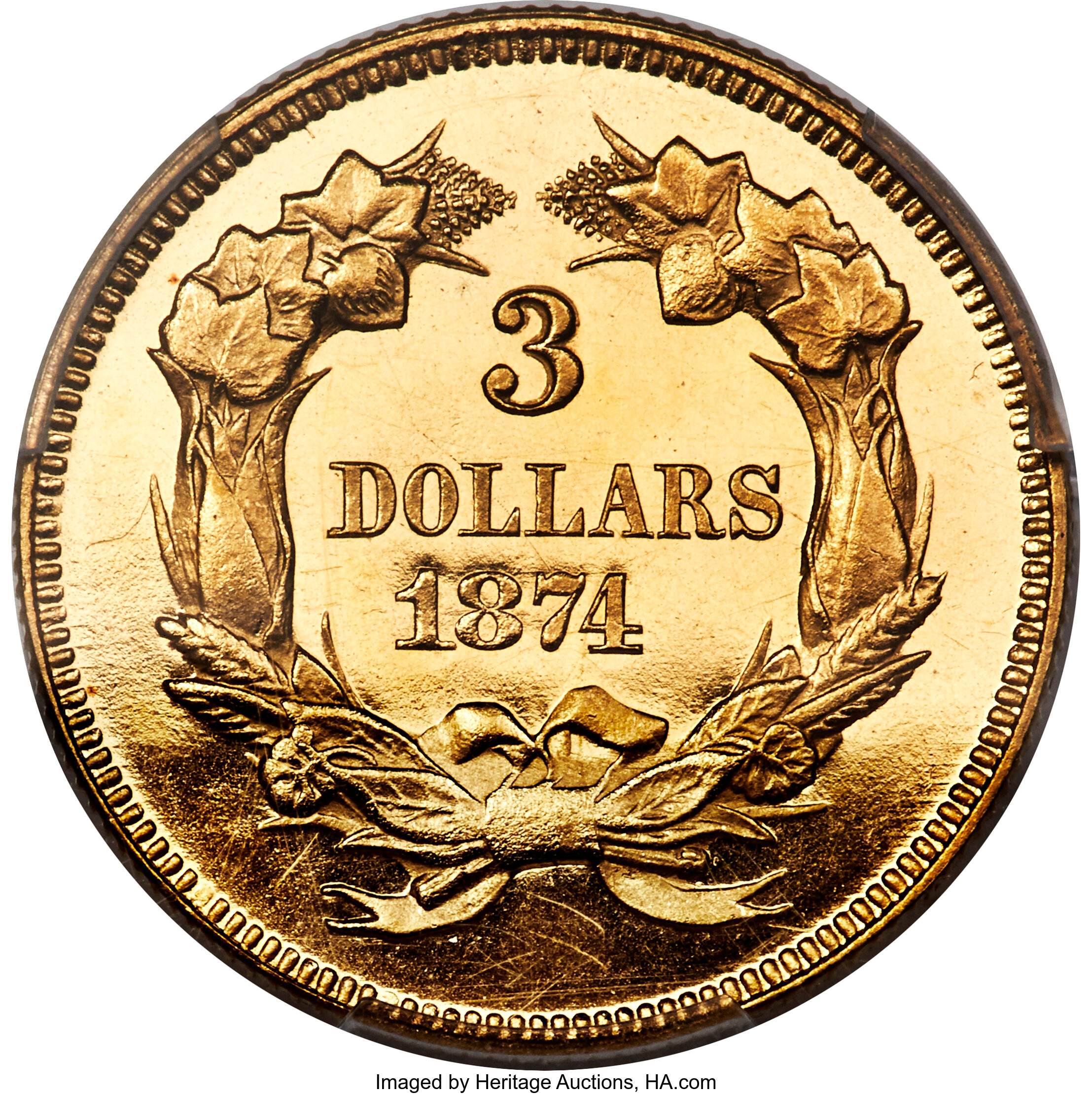 image for: 1874 $3 PR65 Cameo PCGS. CAC. JD-1, High R.6....