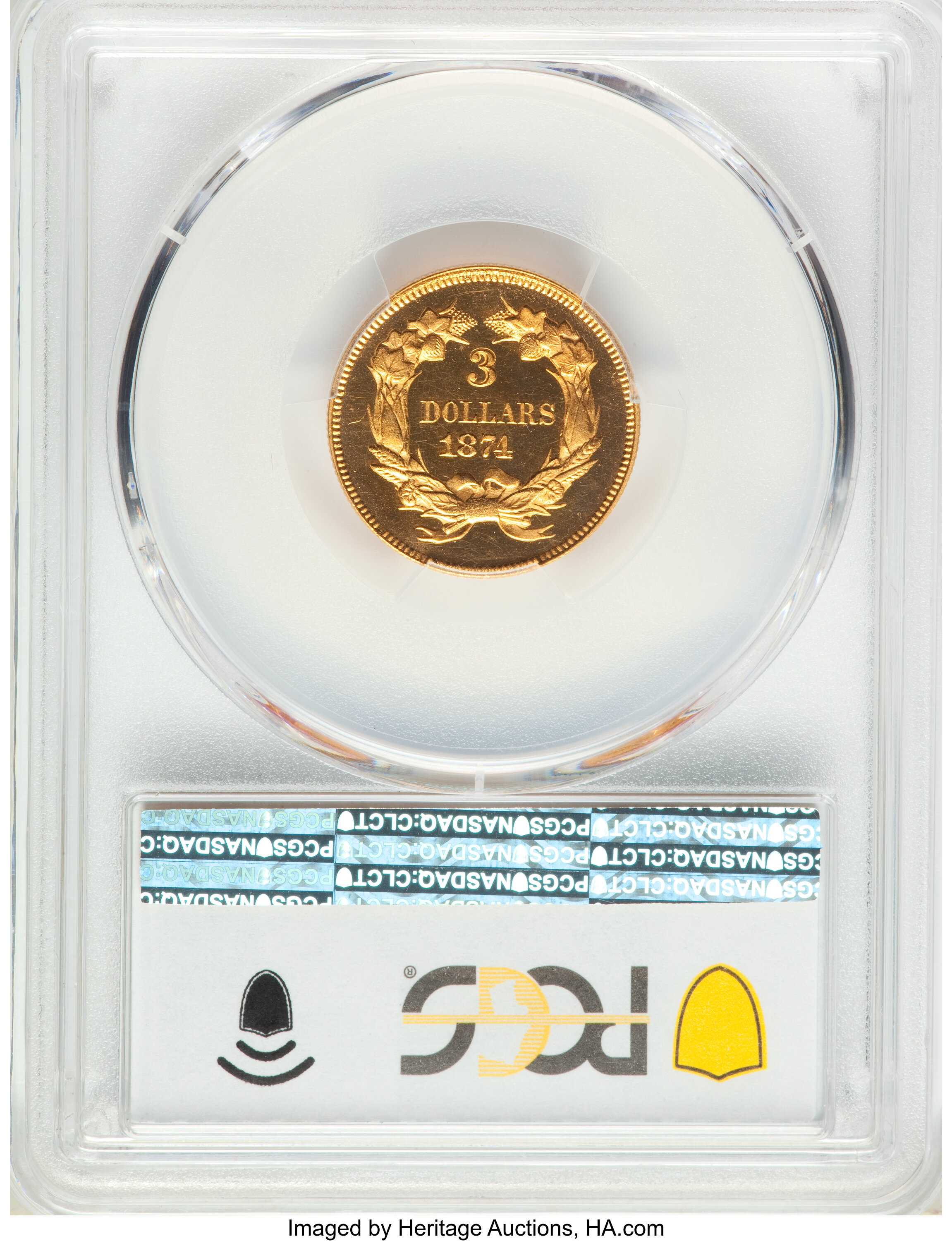 image for: 1874 $3 PR65 Cameo PCGS. CAC. JD-1, High R.6....