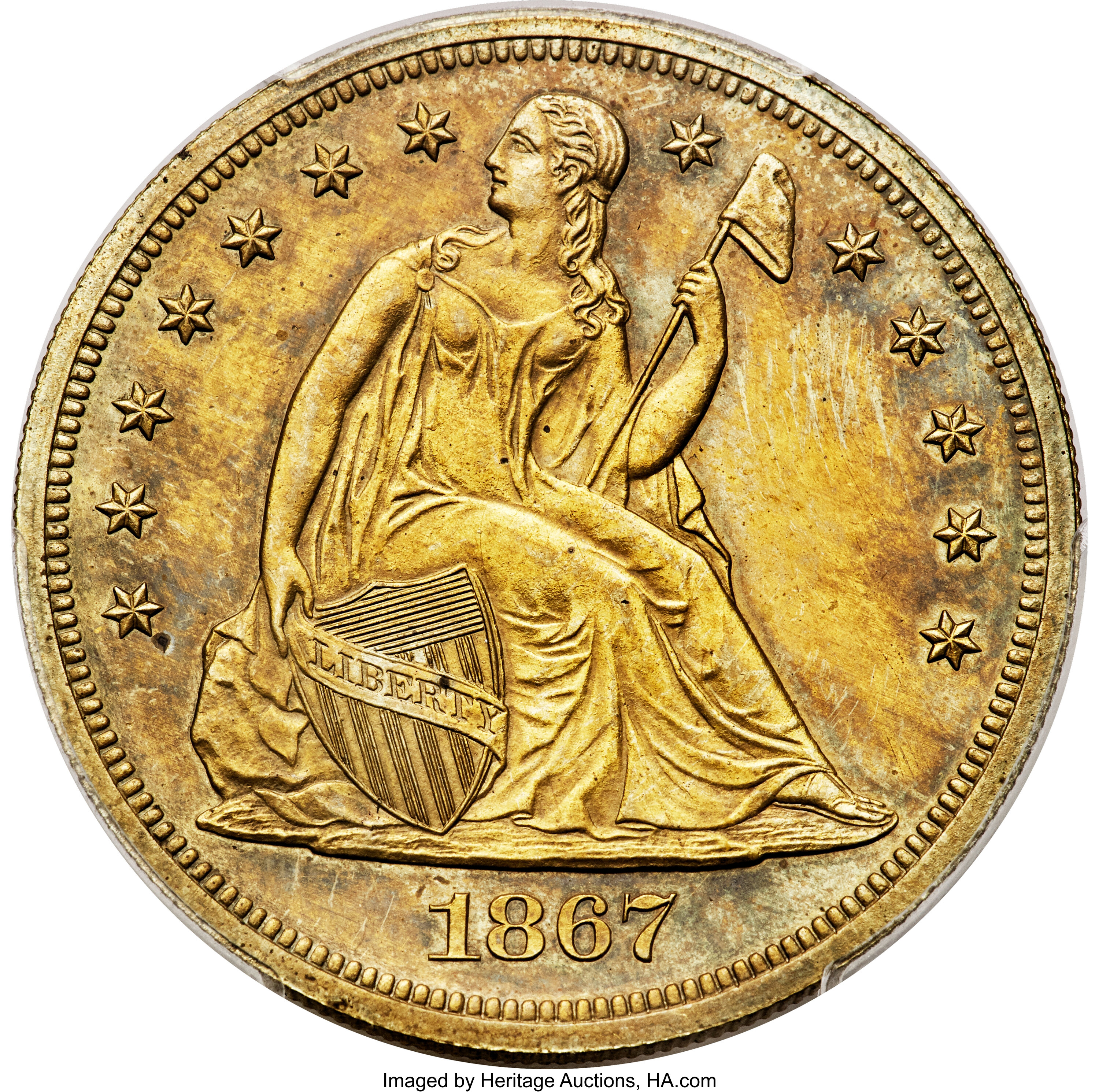 image for: 1867 $1 Seated Dollar, Judd-593, Pollock-657, High R.7, PR63 PCGS....