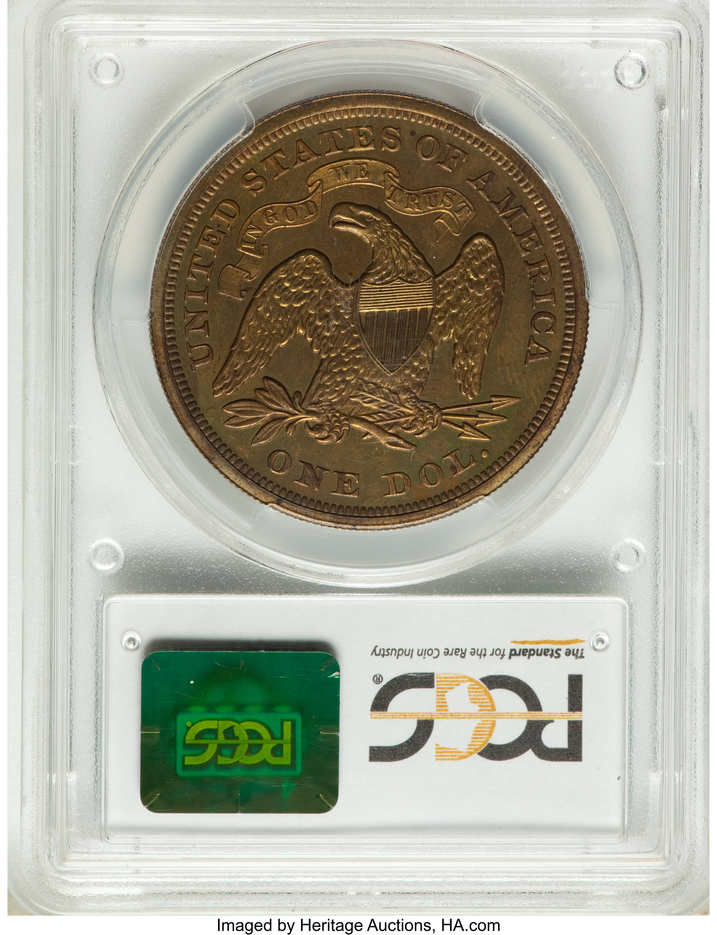 image for: 1867 $1 Seated Dollar, Judd-593, Pollock-657, High R.7, PR64 PCGS. CAC....