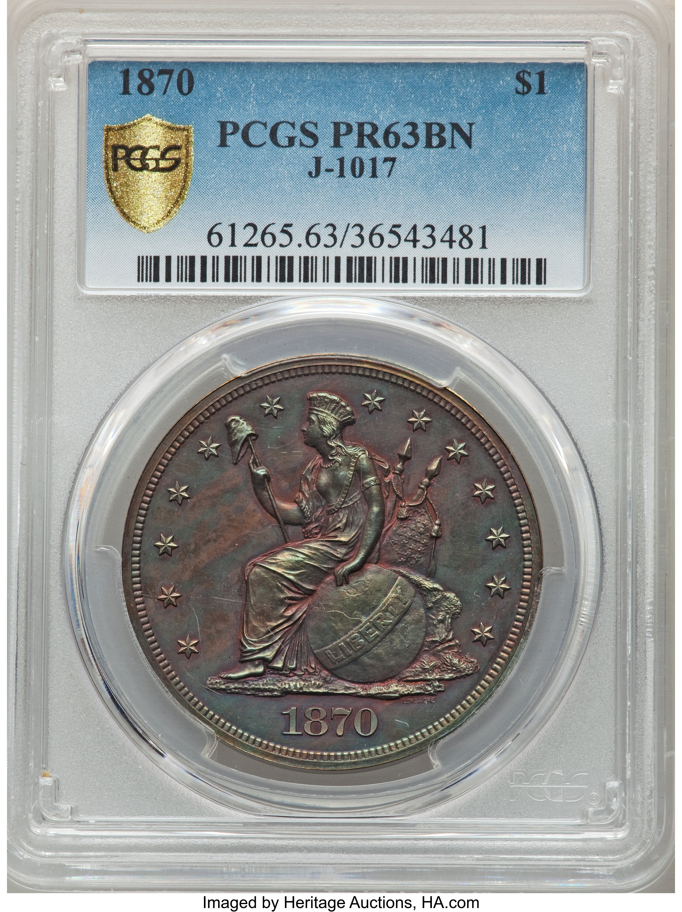 image for: 1870 $1 Dollar, Judd-1017, Pollock-1151, Low R.7, PR63 Brown PCGS....