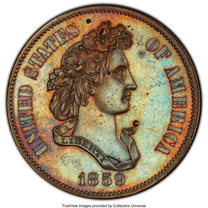 image for: 1859 P50C Half Dollar, Judd-240, Pollock-296, R.5, PR62 Brown PCGS. Ex: Eliasberg. PCGS Population: (5/14 and 0/1+). NGC Ce...