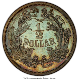 image for: 1859 P50C Half Dollar, Judd-240, Pollock-296, R.5, PR62 Brown PCGS. Ex: Eliasberg. PCGS Population: (5/14 and 0/1+). NGC Ce...