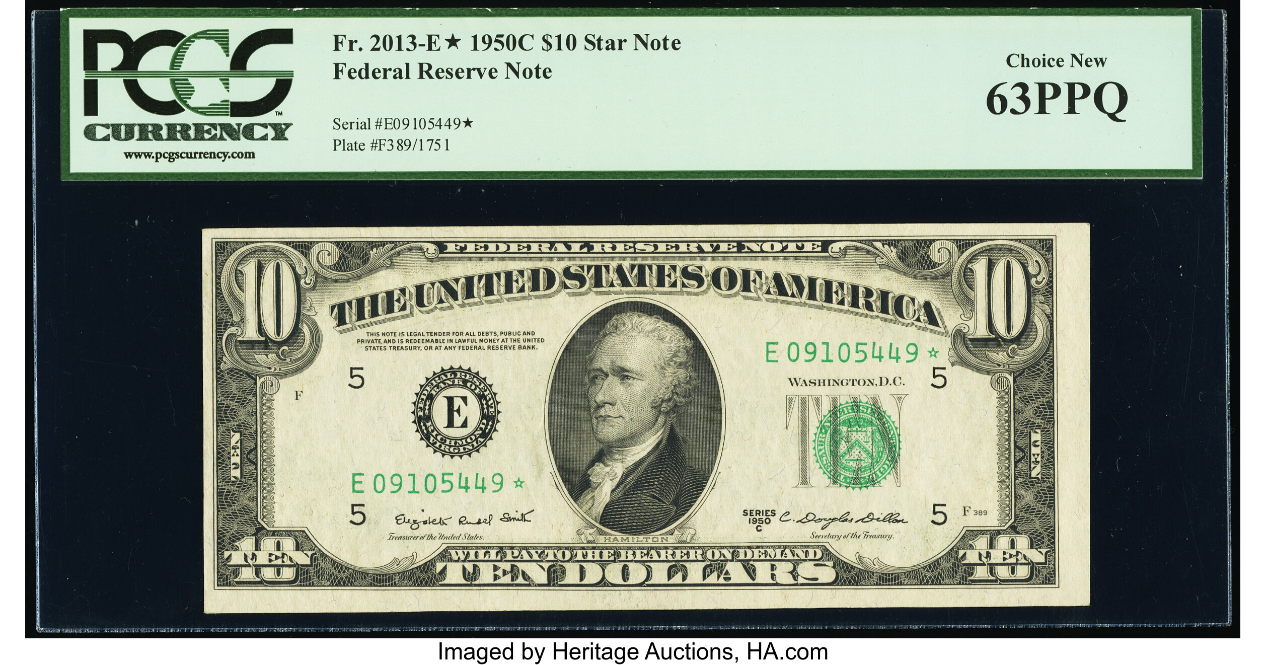 image for: Fr. 2013-E* $10 1950C Federal Reserve Star Note. PCGS Choice New 63PPQ....