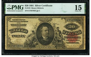 image for: Fr. 319 $20 1891 Silver Certificate PMG Choice Fine 15....