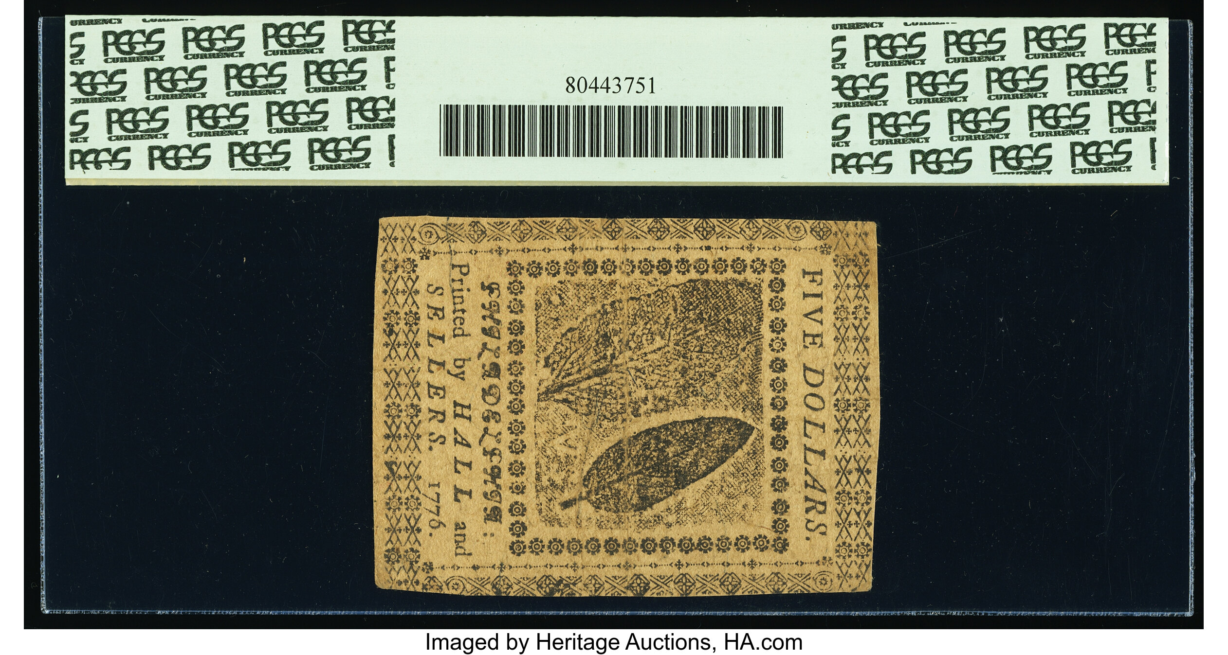 image for: Continental Currency July 22, 1776 $5 PCGS Very Fine 30....