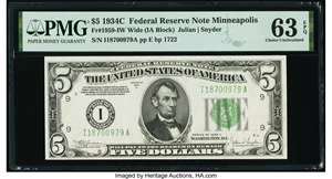 image for: Fr. 1959-I $5 1934C Wide Federal Reserve Note. PMG Choice Uncirculated 63 EPQ....