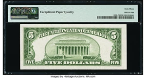 image for: Fr. 1959-I $5 1934C Wide Federal Reserve Note. PMG Choice Uncirculated 63 EPQ....
