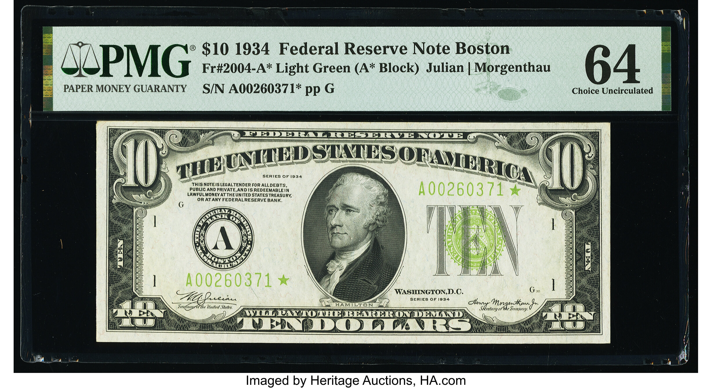 image for: Fr. 2004-A* $10 1934 Federal Reserve Star Note. PMG Choice Uncirculated 64....