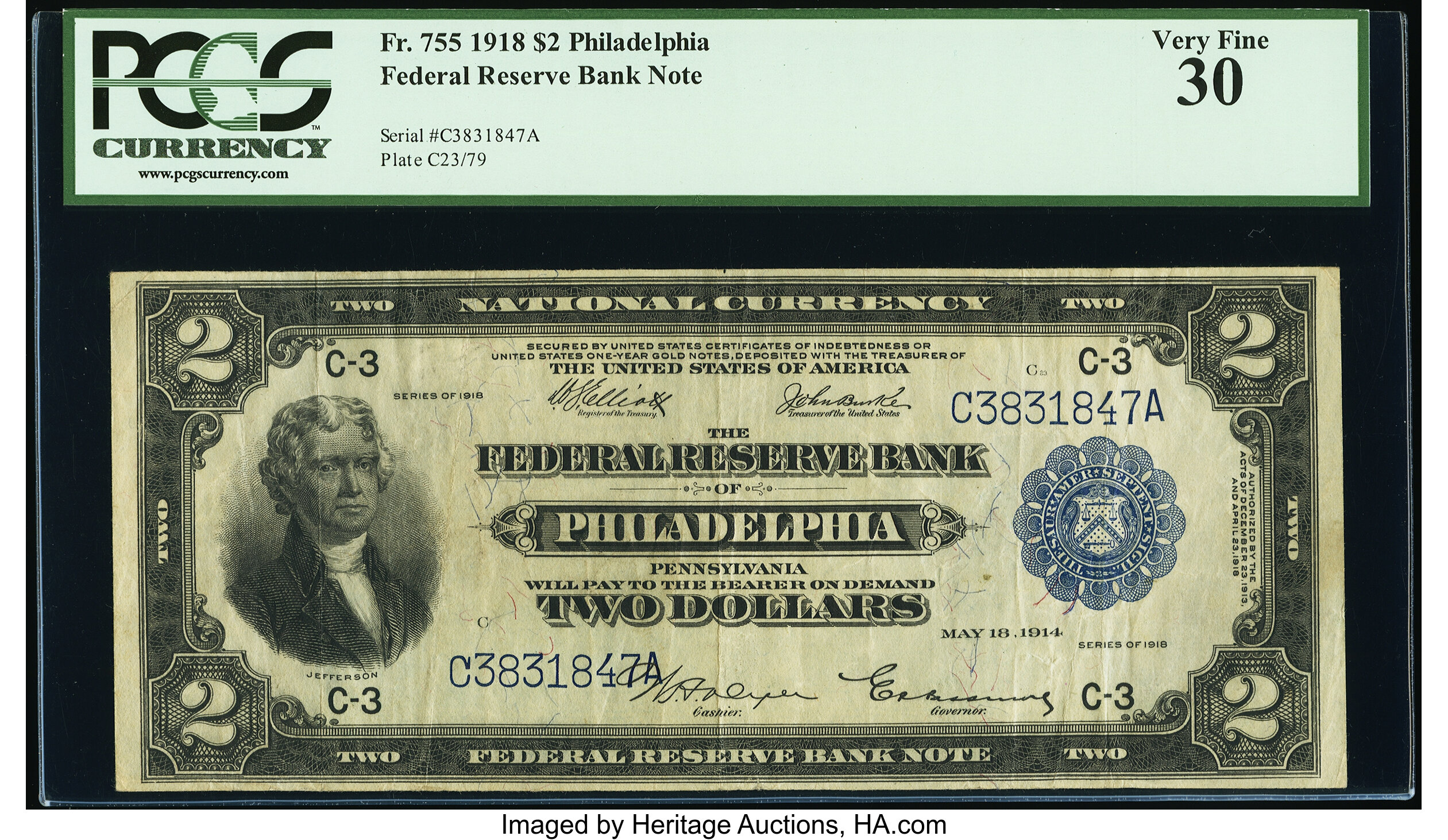image for: Fr. 755 $2 1918 Federal Reserve Bank Note PCGS Very Fine 30....