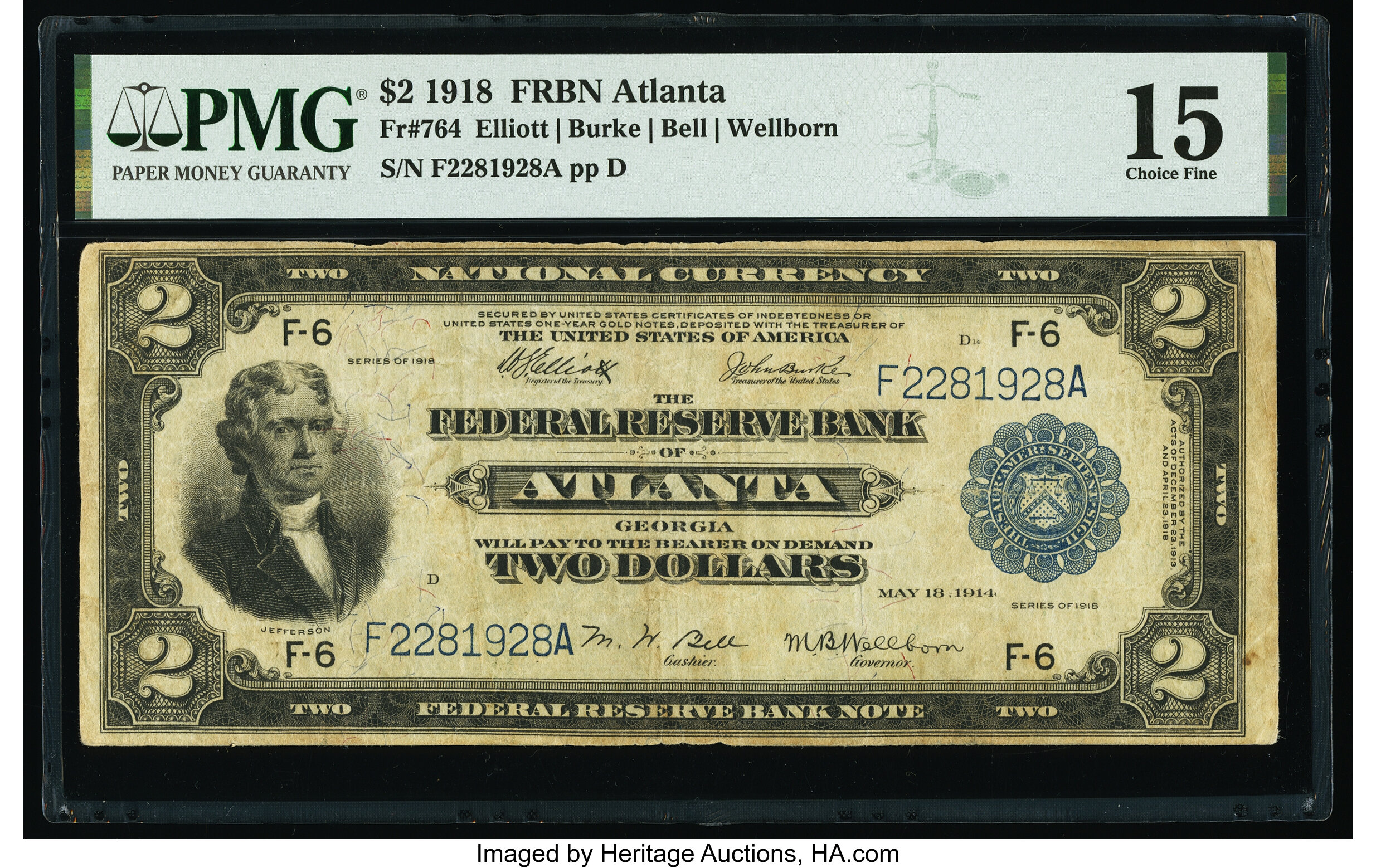 image for: Fr. 764 $2 1918 Federal Reserve Bank Note PMG Choice Fine 15....