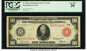 image for: Fr. 893b $10 1914 Red Seal Federal Reserve Note PCGS Very Fine 20....