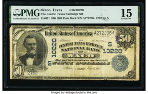 image for: Waco, TX - $50 1902 Date Back Fr. 671 The Central Texas Exchange National Bank Ch. # (S)10220 PMG Choice Fine 15....