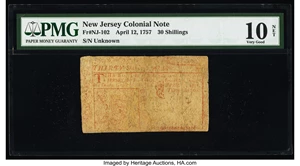 image for: New Jersey April 12, 1757 30s PMG Very Good 10 Net....