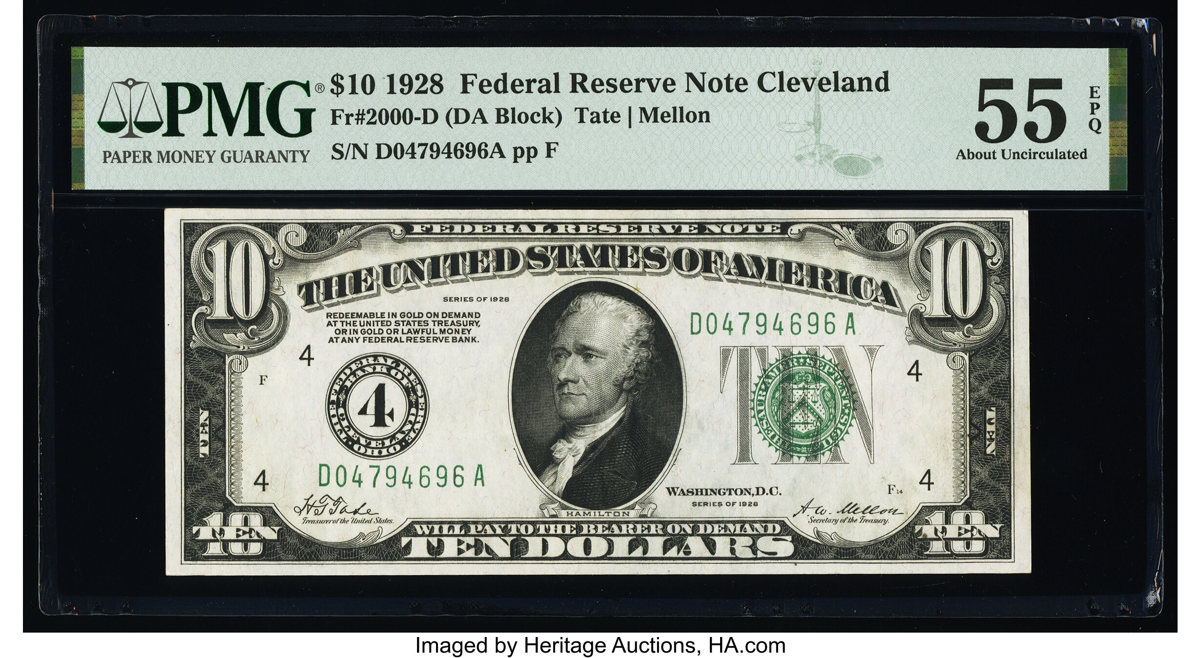 image for: Fr. 2000-D $10 1928 Federal Reserve Note. PMG About Uncirculated 55 EPQ....
