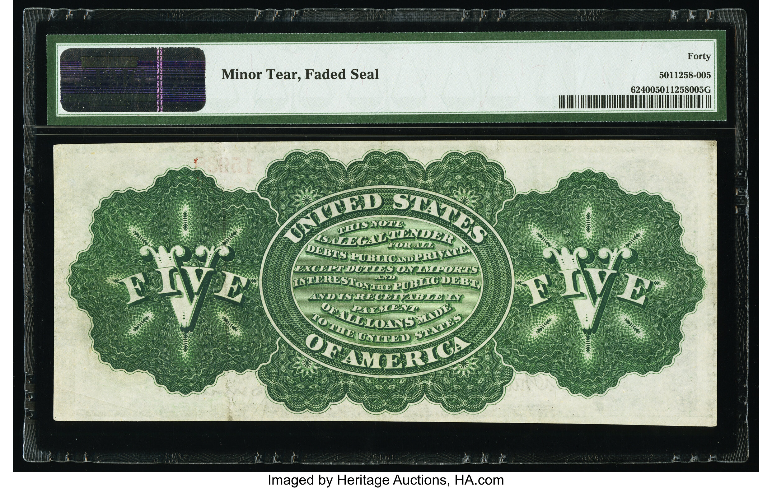 image for: Fr. 62 $5 1862 Legal Tender PMG Extremely Fine 40....