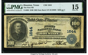 image for: Houston, TX - $100 1902 Date Back Fr. 690 The First National Bank Ch. # 1644 PMG Choice Fine 15....