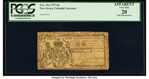 image for: New Jersey November 20, 1757 £6 PCGS Apparent Very Fine 20....