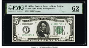 image for: Fr. 1951-A $5 1928A Federal Reserve Note. PMG Uncirculated 62....