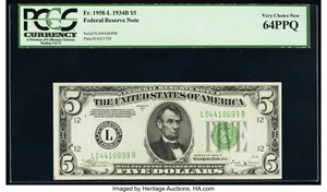 image for: Fr. 1958-L $5 1934B Federal Reserve Note. PCGS Very Choice New 64PPQ....