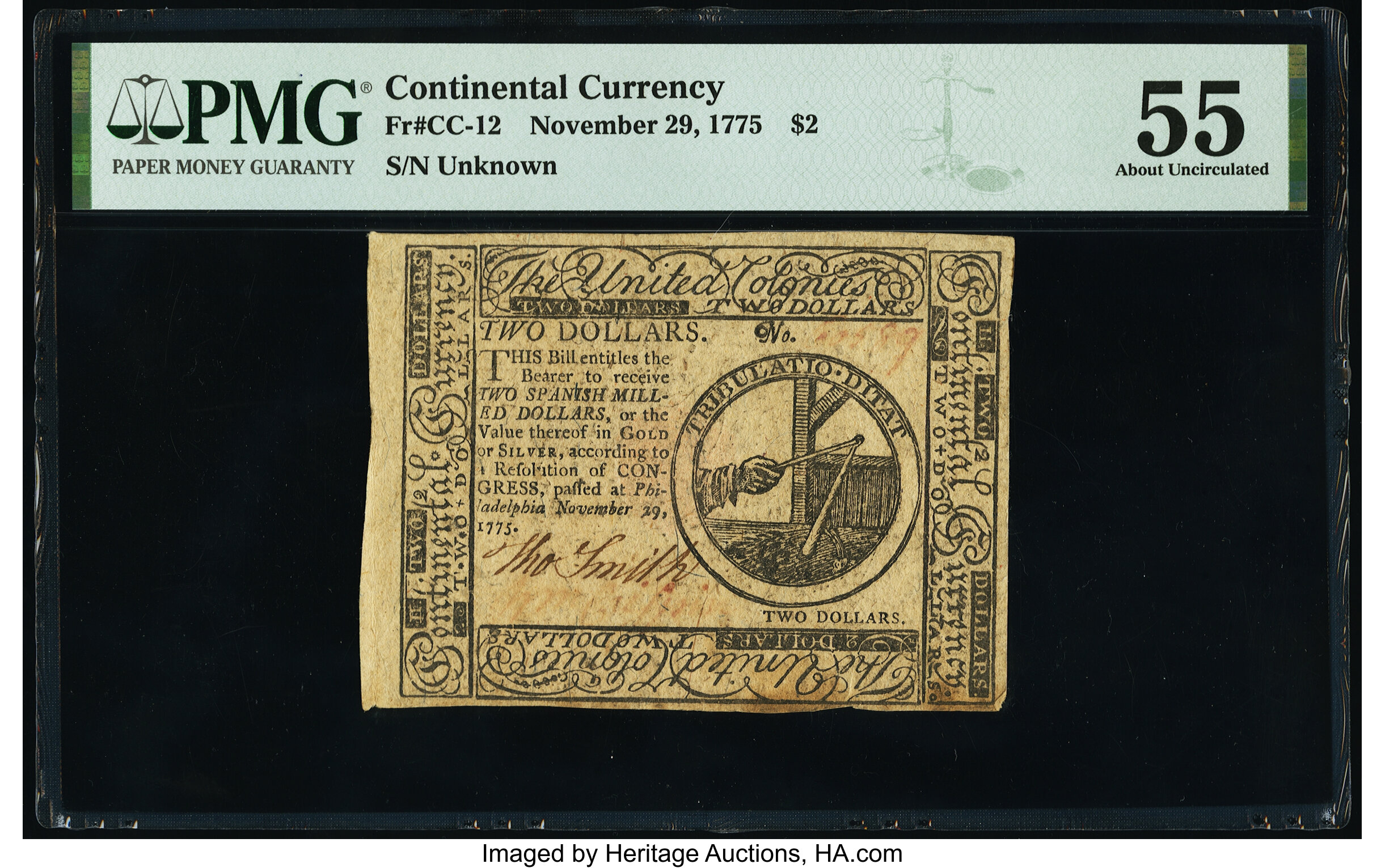 image for: Continental Currency November 29, 1775 $2 PMG About Uncirculated 55....