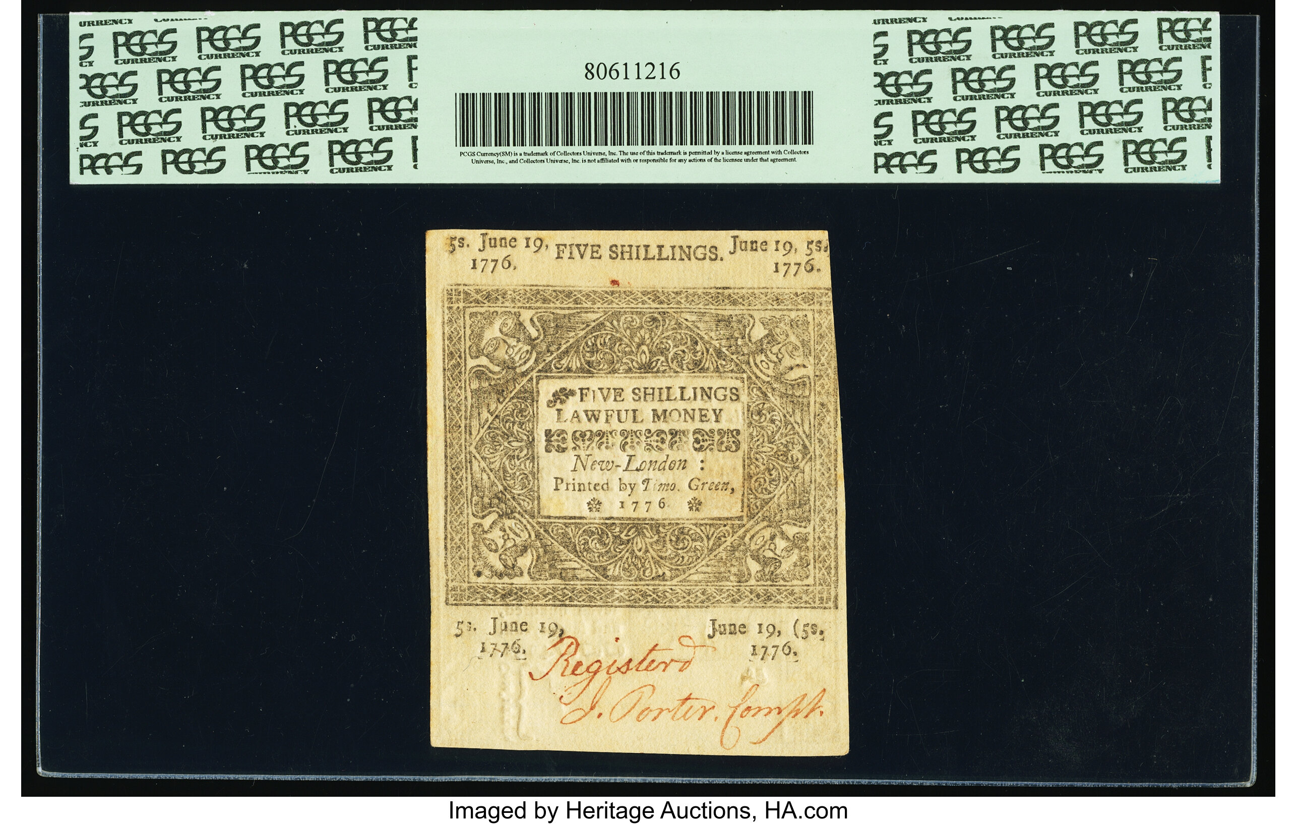 image for: Connecticut June 19, 1776 5s Fr. CT-212 PCGS Choice About New 58PPQ....