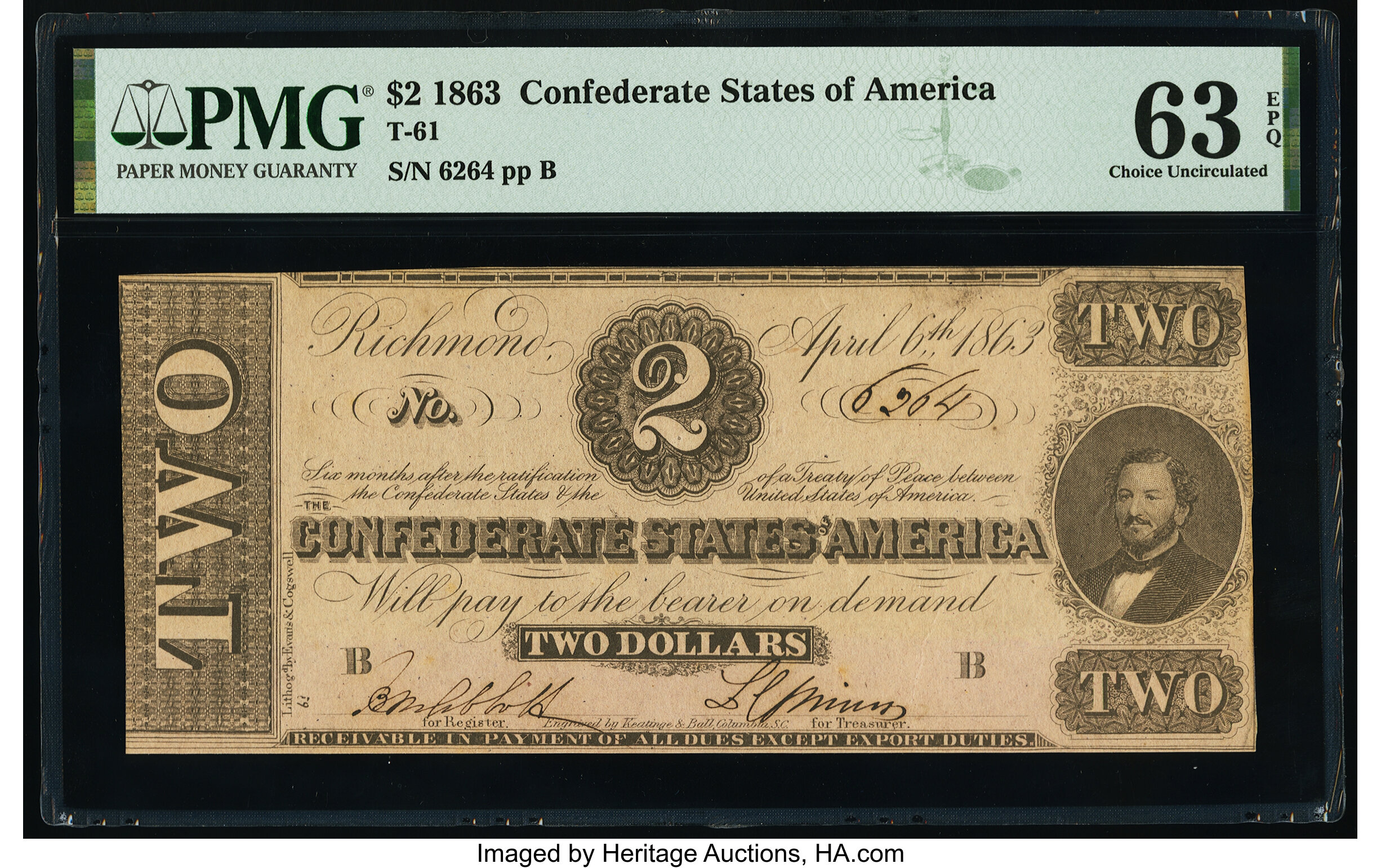 image for: T61 $2 1863 PF-8 Cr. 472 PMG Choice Uncirculated 63 EPQ....