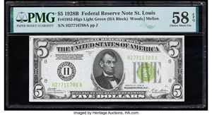 image for: Fr. 1952-H $5 1928B Federal Reserve Note. PMG Choice About Unc 58 EPQ....
