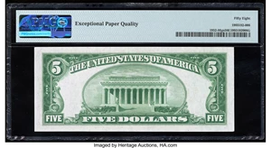 image for: Fr. 1952-H $5 1928B Federal Reserve Note. PMG Choice About Unc 58 EPQ....