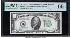 image for: Fr. 2006-D* $10 1934A Federal Reserve Star Note. PMG Gem Uncirculated 66 EPQ....