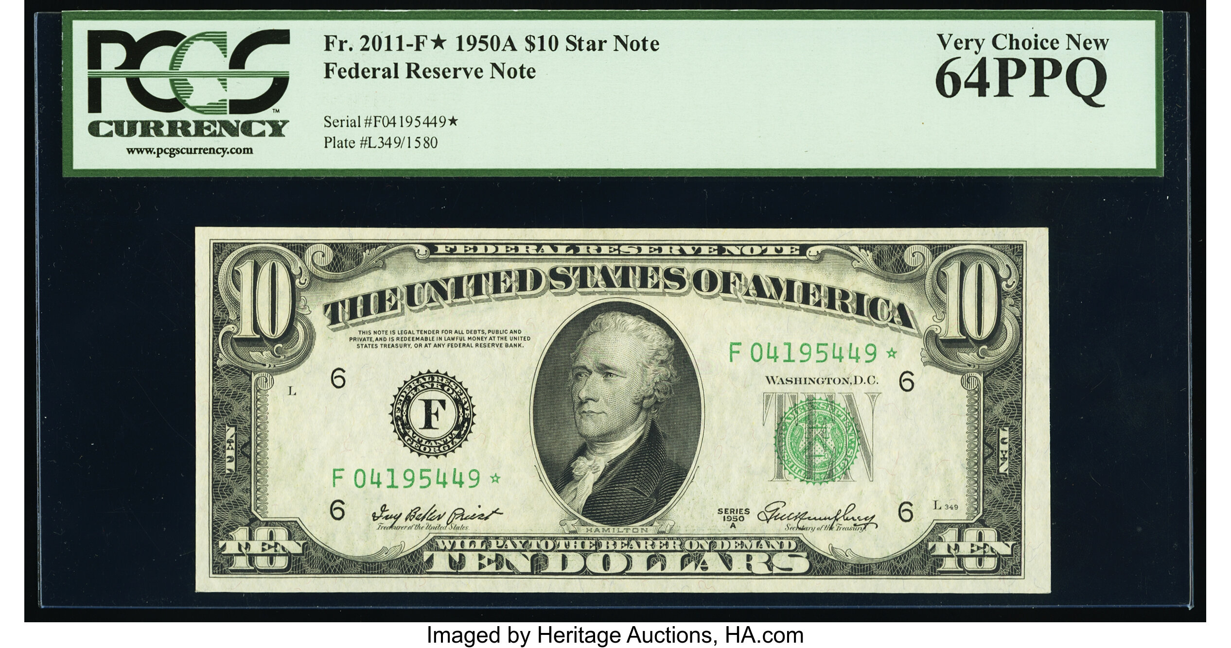 image for: Fr. 2011-F* $10 1950A Federal Reserve Star Note. PCGS Very Choice New 64PPQ....