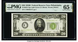 image for: Fr. 2052-C $20 1928B Federal Reserve Note. PMG Gem Uncirculated 65 EPQ....