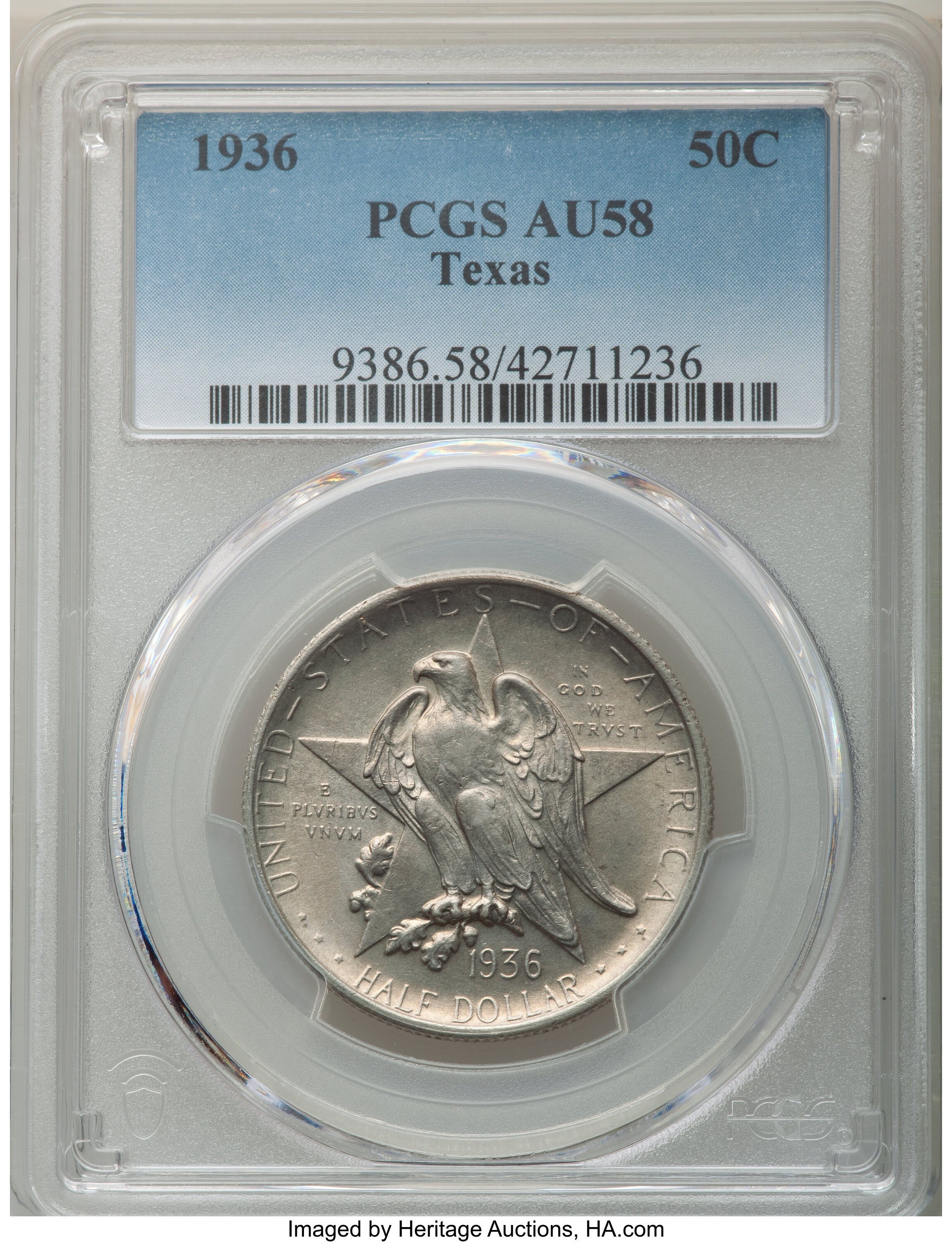 1936 50C Texas AU58 PCGS. PCGS Population: (2/2583). NGC Census: (1/1491). CDN: $112 Whsle. Bid for NGC/PCGS AU58. Mintage ...
