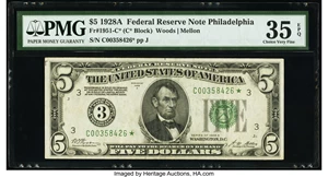 image for: Fr. 1951-C* $5 1928A Federal Reserve Star Note. PMG Choice Very Fine 35 EPQ....