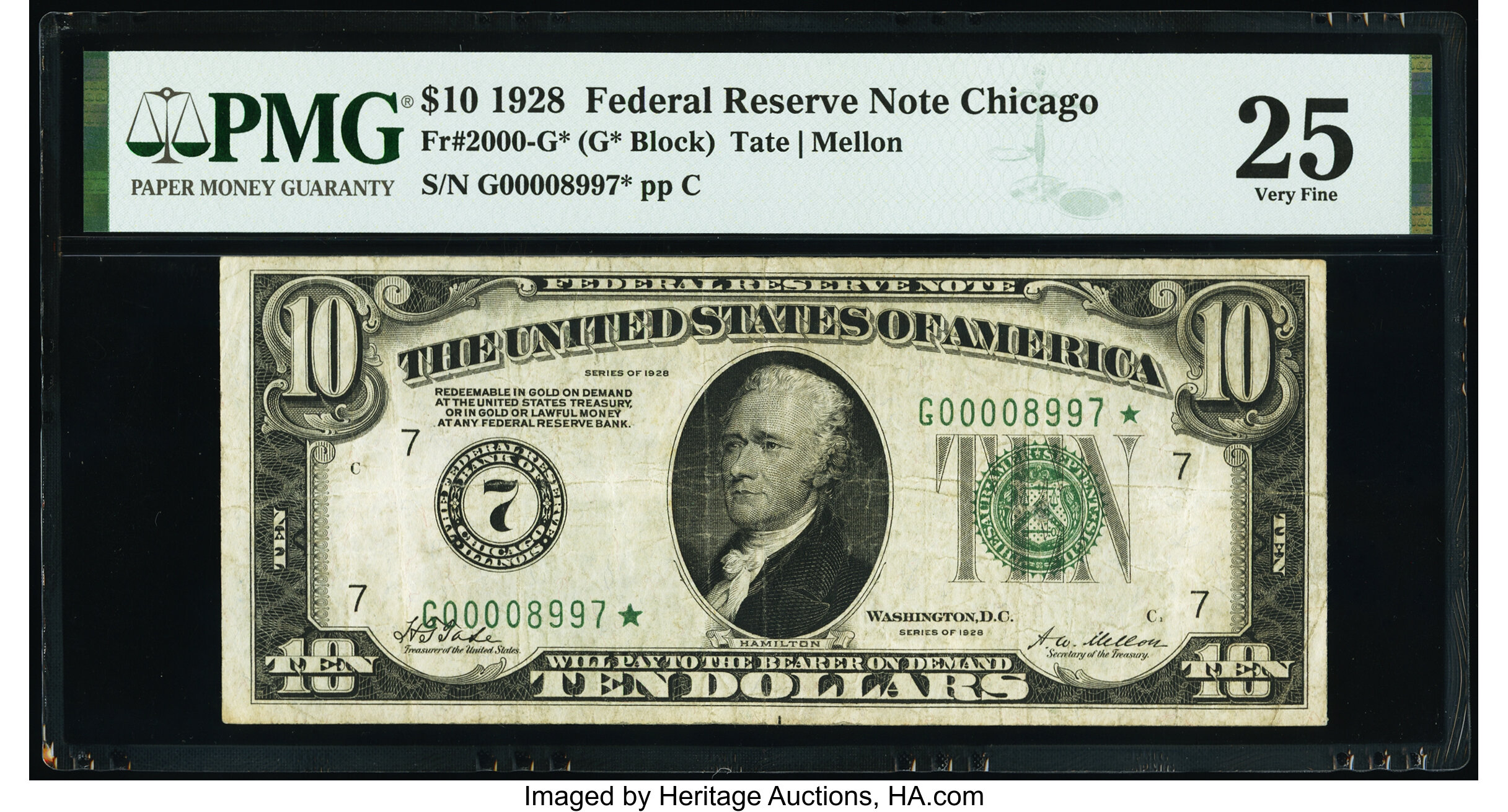 image for: Fr. 2000-G* $10 1928 Federal Reserve Star Note. PMG Very Fine 25....