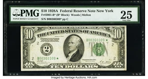 image for: Fr. 2001-B* $10 1928A Federal Reserve Star Note. PMG Very Fine 25....
