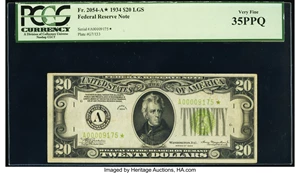 image for: Fr. 2054-A* $20 1934 Light Green Seal Federal Reserve Star Note. PCGS Very Fine 35PPQ....